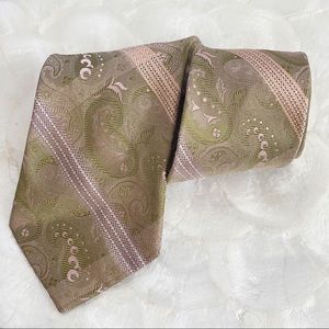 Joseph Abboud Designer Green Pink Paisley Floral Men’s Silk Tie Wedding 58”